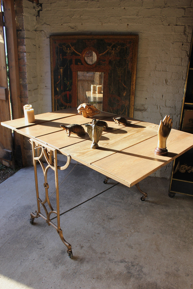 A Good Set of Cast-Iron & Pine Shop Display Metamorphic Table Shelves