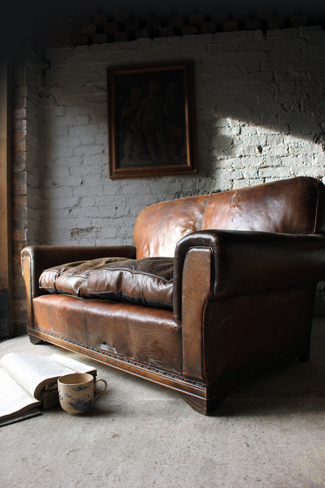 A Good c.1930 Art Deco Period Leather Club Sofa