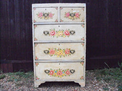 A Beautiful 19th Century Floral Painted Pine Chest of Drawers