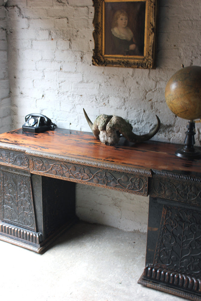 A Good Mid-19thC Anglo-Indian Carved & Ebonised Pedestal Sideboard From Devizes Castle, Wiltshire, England