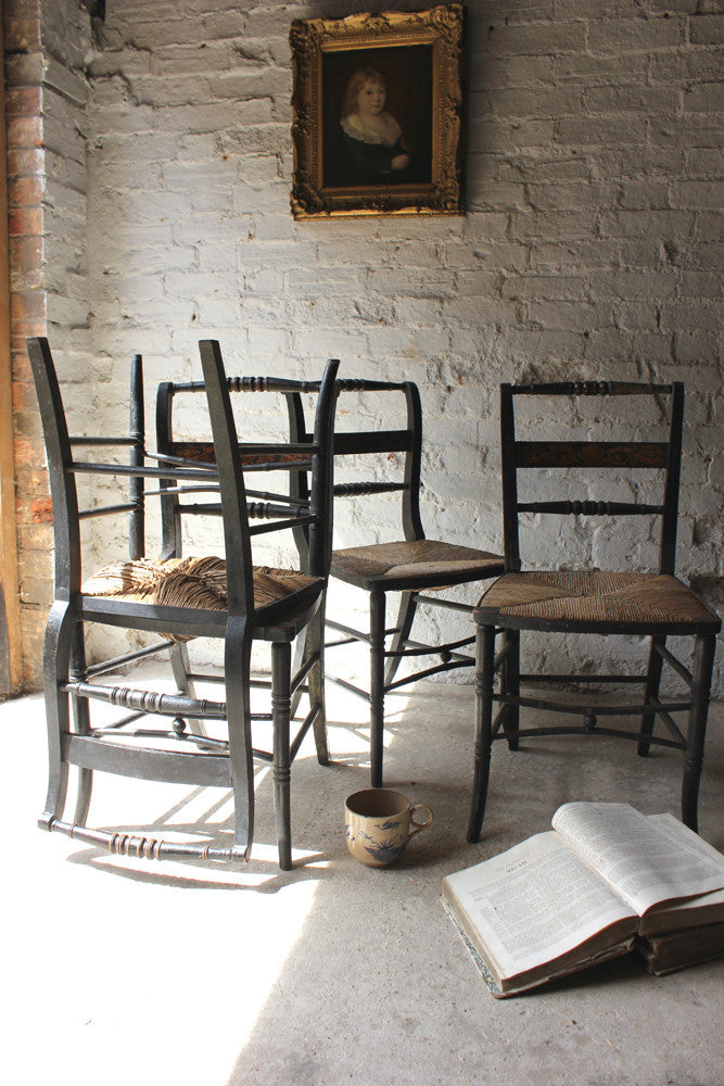 A Good Decorative Set of Four c.1810 Regency Painted & Ebonised Chairs