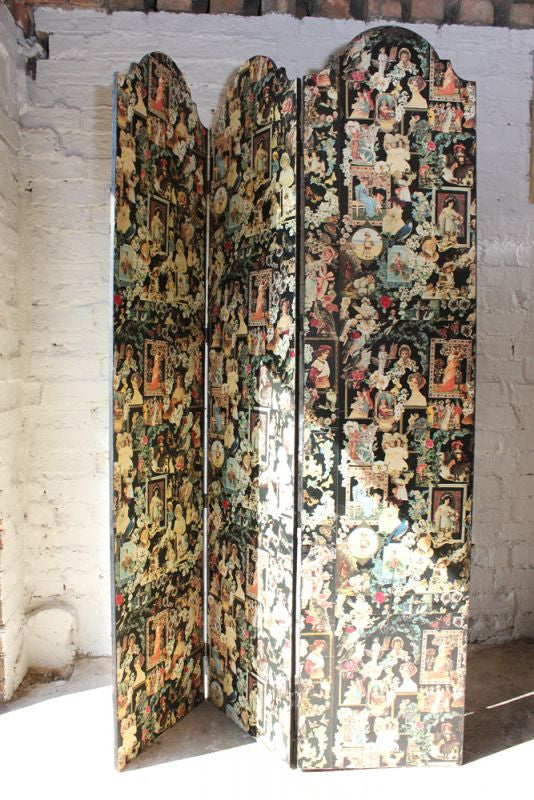 A Fabulous c.1950s Vintage Decoupage 'Scrap' Three-Fold Screen