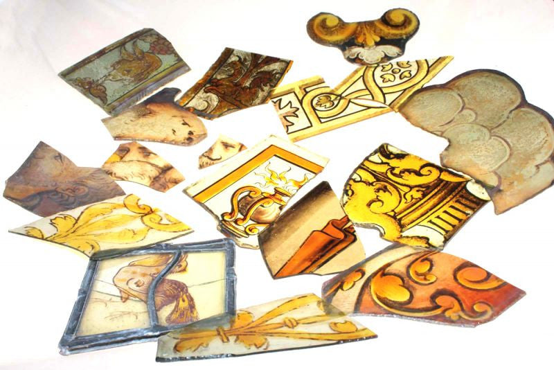 A Beautiful Mixed Group of Medieval Period Stained Glass Fragments; Ex Hardman & Co Collection