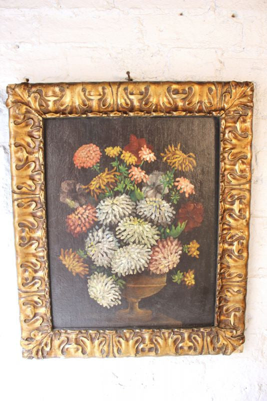 A Charming Late 19thC Naïve School Oil on Canvas; Still Life of Flowers