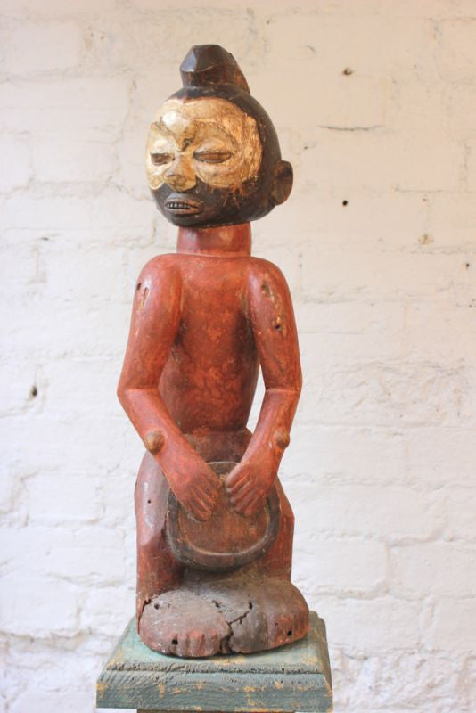A Decorative Early 20thC North African Polychrome Carved Wooden Male Ancestor Figure