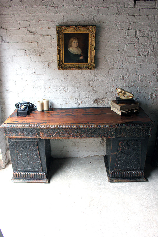 A Good Mid-19thC Anglo-Indian Carved & Ebonised Pedestal Sideboard From Devizes Castle, Wiltshire, England