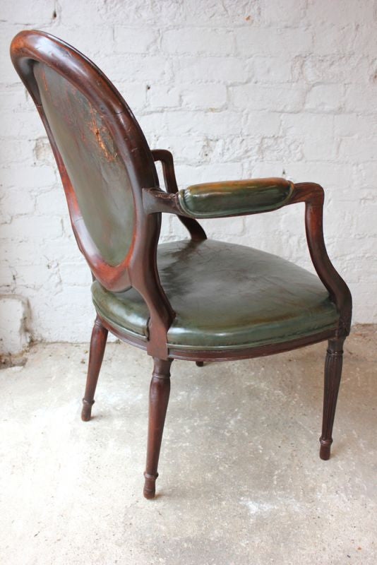 A Fantastic George III Country House Mahogany & Leather Elbow Chair c.1810