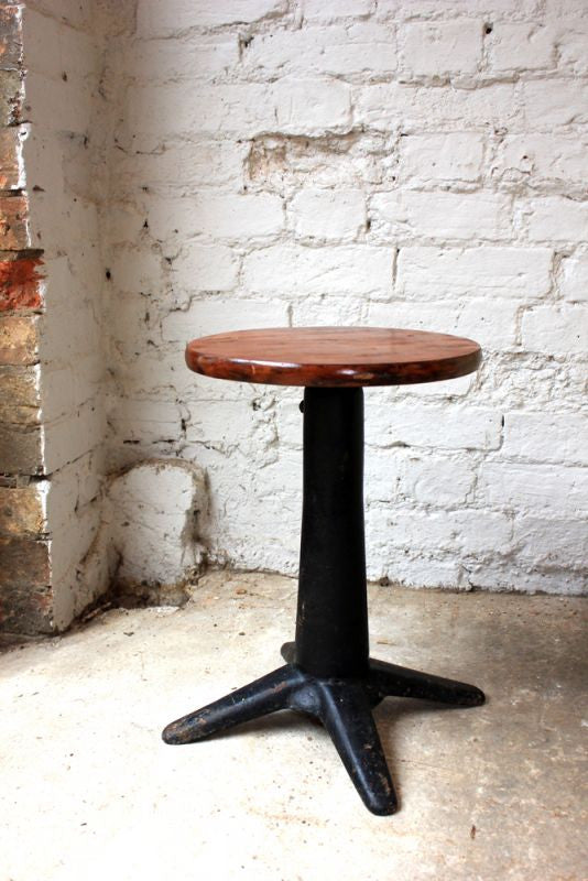 A Good Adjustable Singer c.1930 Cast Iron & Pine Machinists Stool