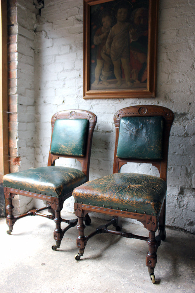 A Cracking Pair of Early Victorian Oak Gothic Revival Side Chairs by Holland & Sons c.1840