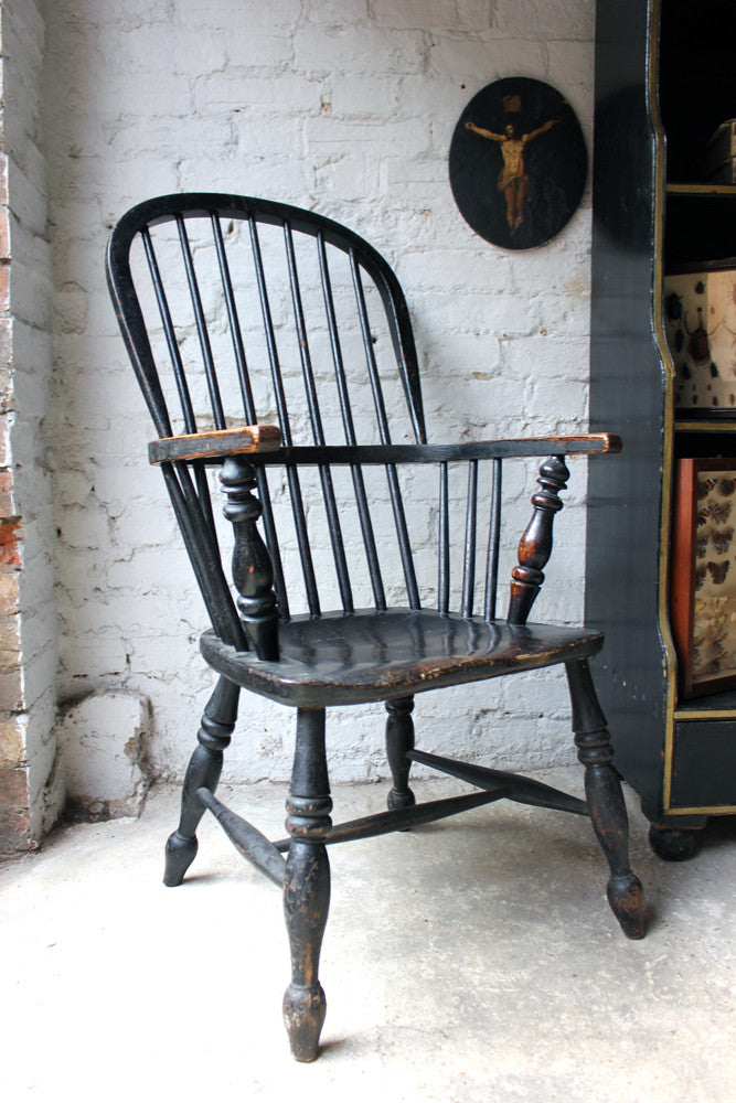 A Good Black Painted Stick-Back Windsor Armchair c.1820