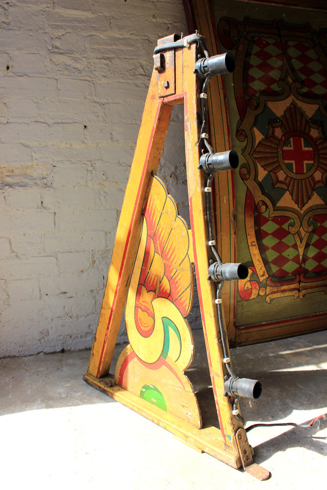 A Fantastic c.1950 Hand Painted Fairground Hoopla Stall Lighting Canopy Bracket Attributed to Fred Fowle