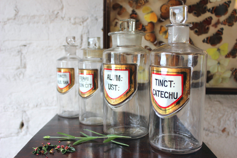 A Fantastic Quartet of Graduating c.1895 Glass Apothecary Bottles