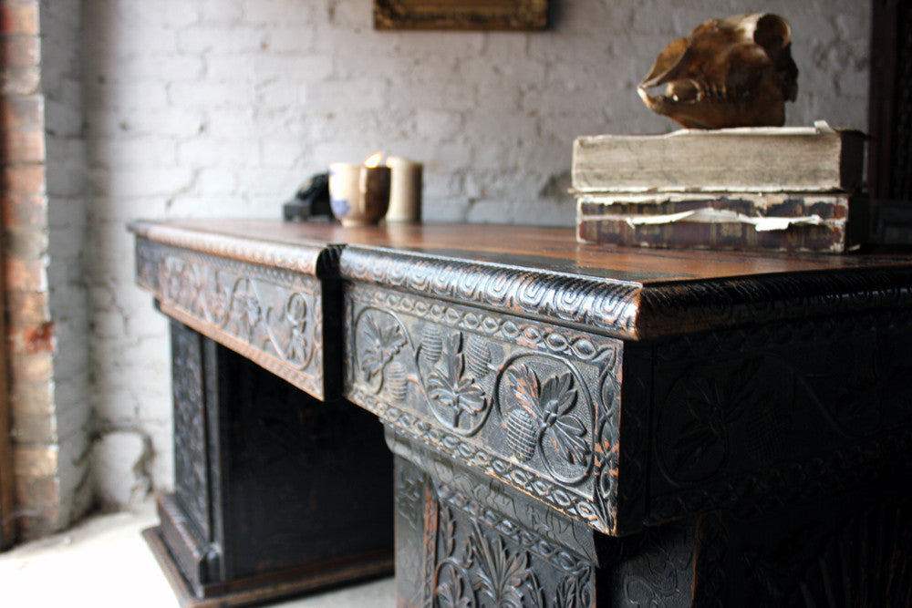 A Good Mid-19thC Anglo-Indian Carved & Ebonised Pedestal Sideboard From Devizes Castle, Wiltshire, England