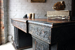 A Good Mid-19thC Anglo-Indian Carved & Ebonised Pedestal Sideboard From Devizes Castle, Wiltshire, England