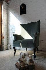A Good 19thC Powder Blue Velvet Wingback Armchair c.1880