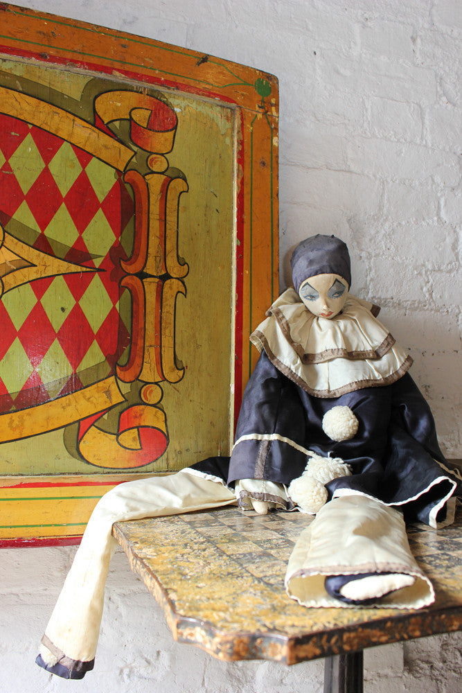 A Fine Large Early 20thC Fabric Pierrot/Pierrette Boudoir Doll