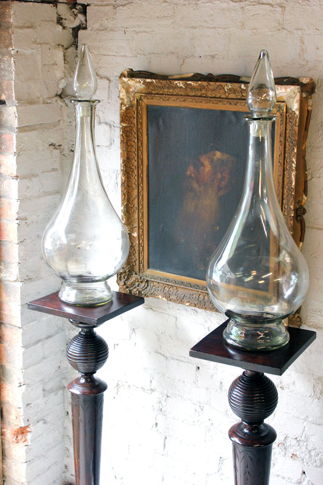 A Fantastic Pair of Very Large 19thC Clear Glass Apothecary Shop Jars
