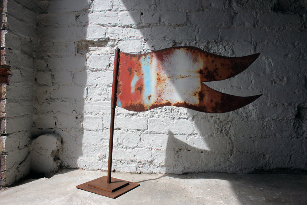 A Decorative c.1900 Folk Art Cut Metal Weather Vane Finial in the Form of a Flag
