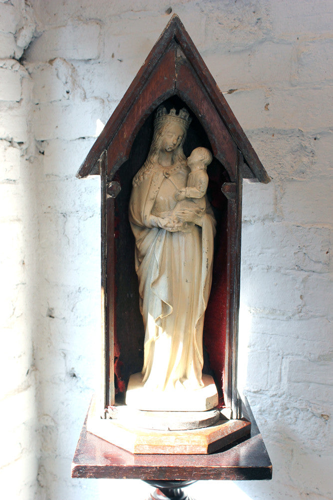 A c.1837 Ecclesiastical Plaster Model of the Madonna & Child in Niche Pine Stand