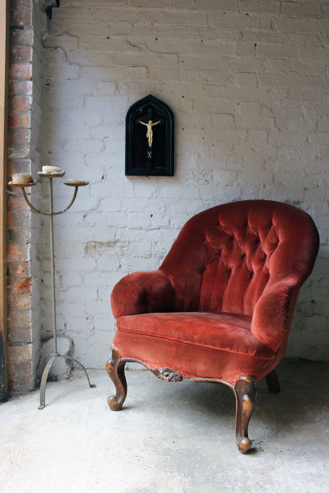 A Comfortable Victorian Walnut Button Back Tub Armchair c.1860