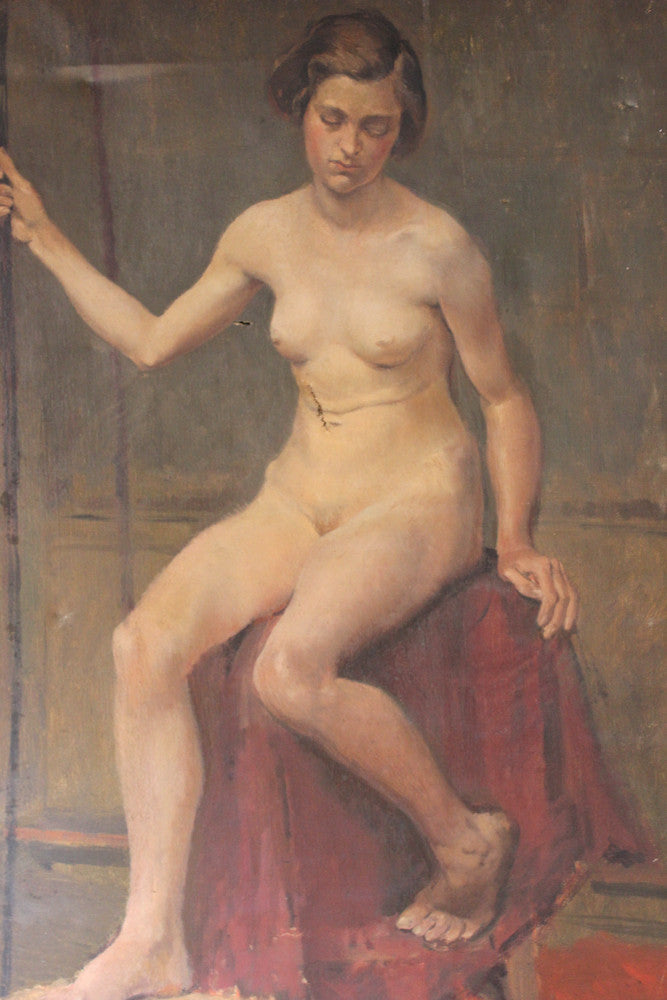 A Good 1928 British School Oil on Canvas; Female Nude Study by Henry Southgate Sands RBSA (1900-1971)