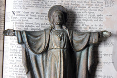 A Good Early 20thC Solid Bronze Figure of The Sacred Heart of Jesus Christ
