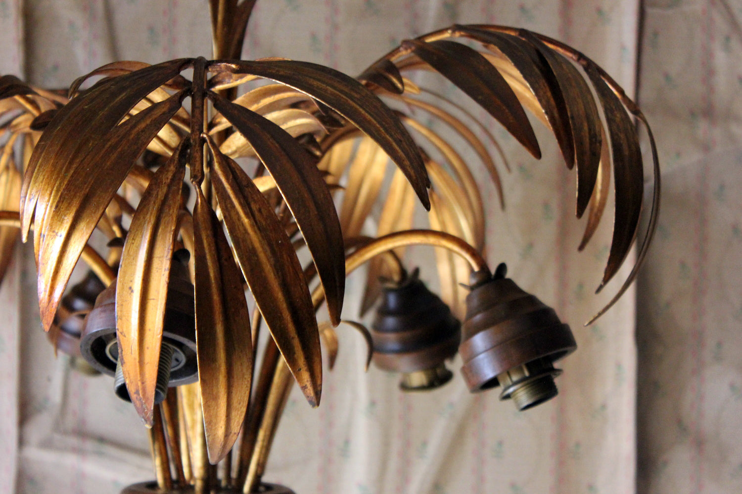 A Beautiful Maison Jansen Style Naturalistic Gilt-Metal Palm-Leaf Formed Five-Branch Hanging Light c.1970