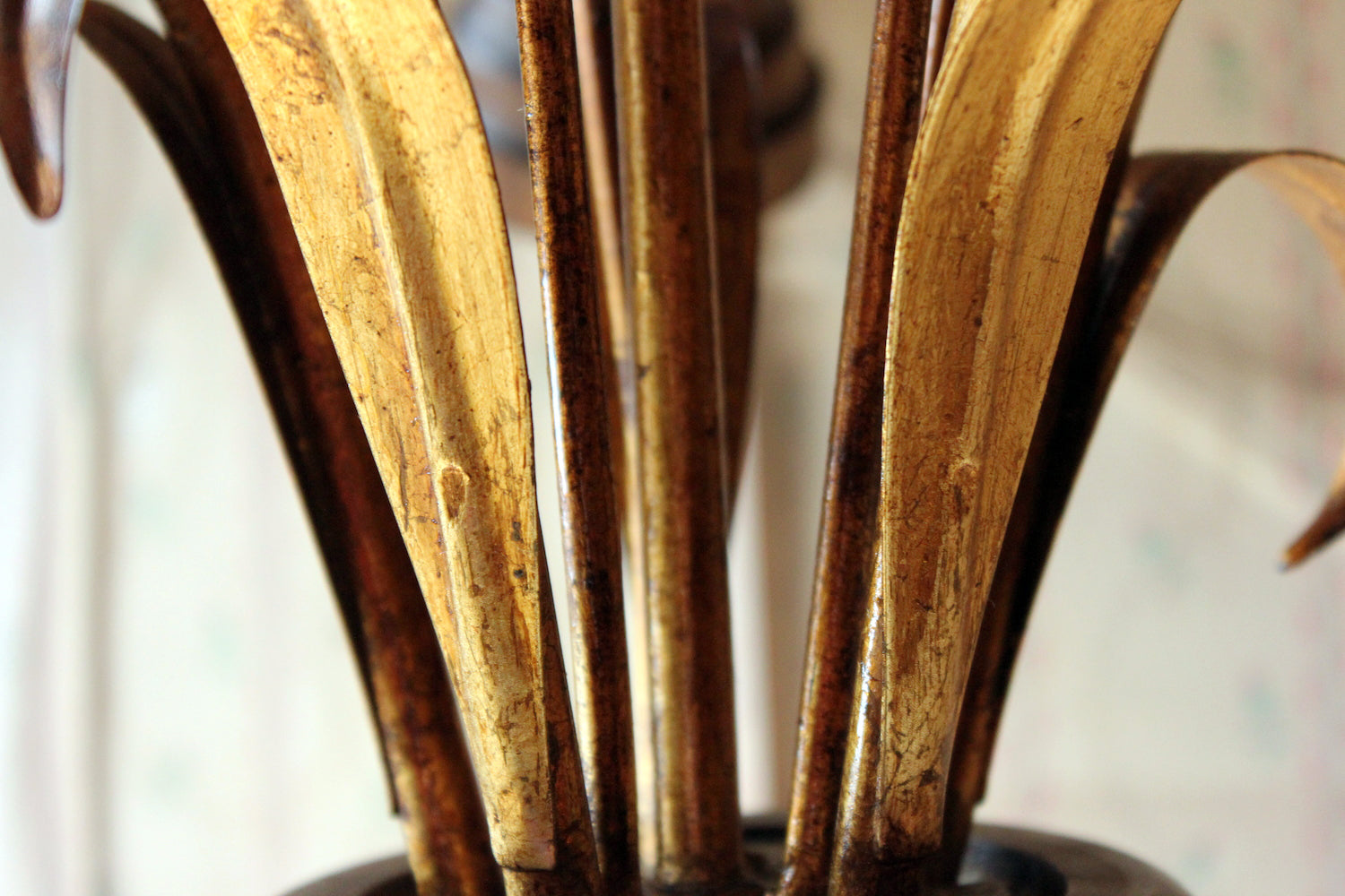 A Beautiful Maison Jansen Style Naturalistic Gilt-Metal Palm-Leaf Formed Five-Branch Hanging Light c.1970