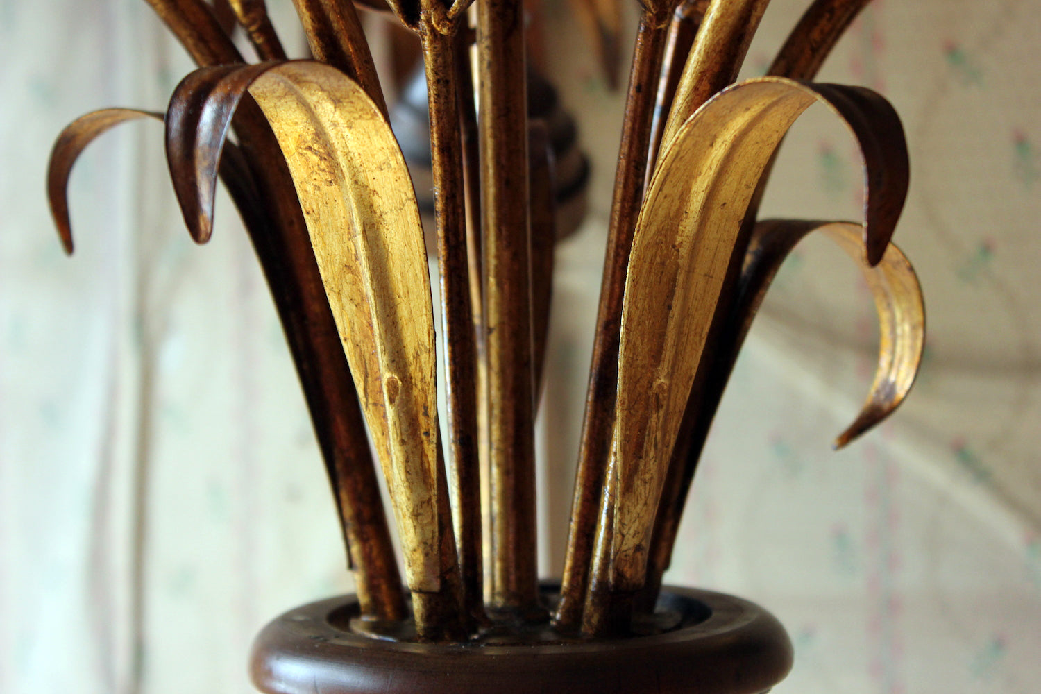 A Beautiful Maison Jansen Style Naturalistic Gilt-Metal Palm-Leaf Formed Five-Branch Hanging Light c.1970