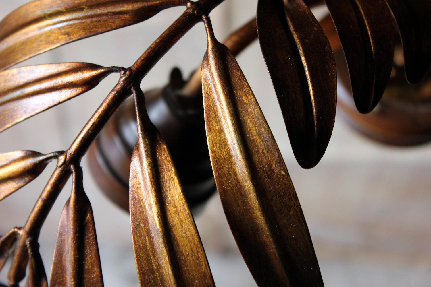A Beautiful Maison Jansen Style Naturalistic Gilt-Metal Palm-Leaf Formed Five-Branch Hanging Light c.1970