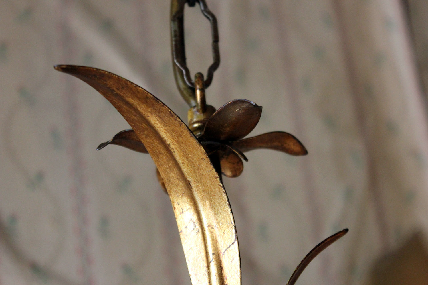 A Beautiful Maison Jansen Style Naturalistic Gilt-Metal Palm-Leaf Formed Five-Branch Hanging Light c.1970