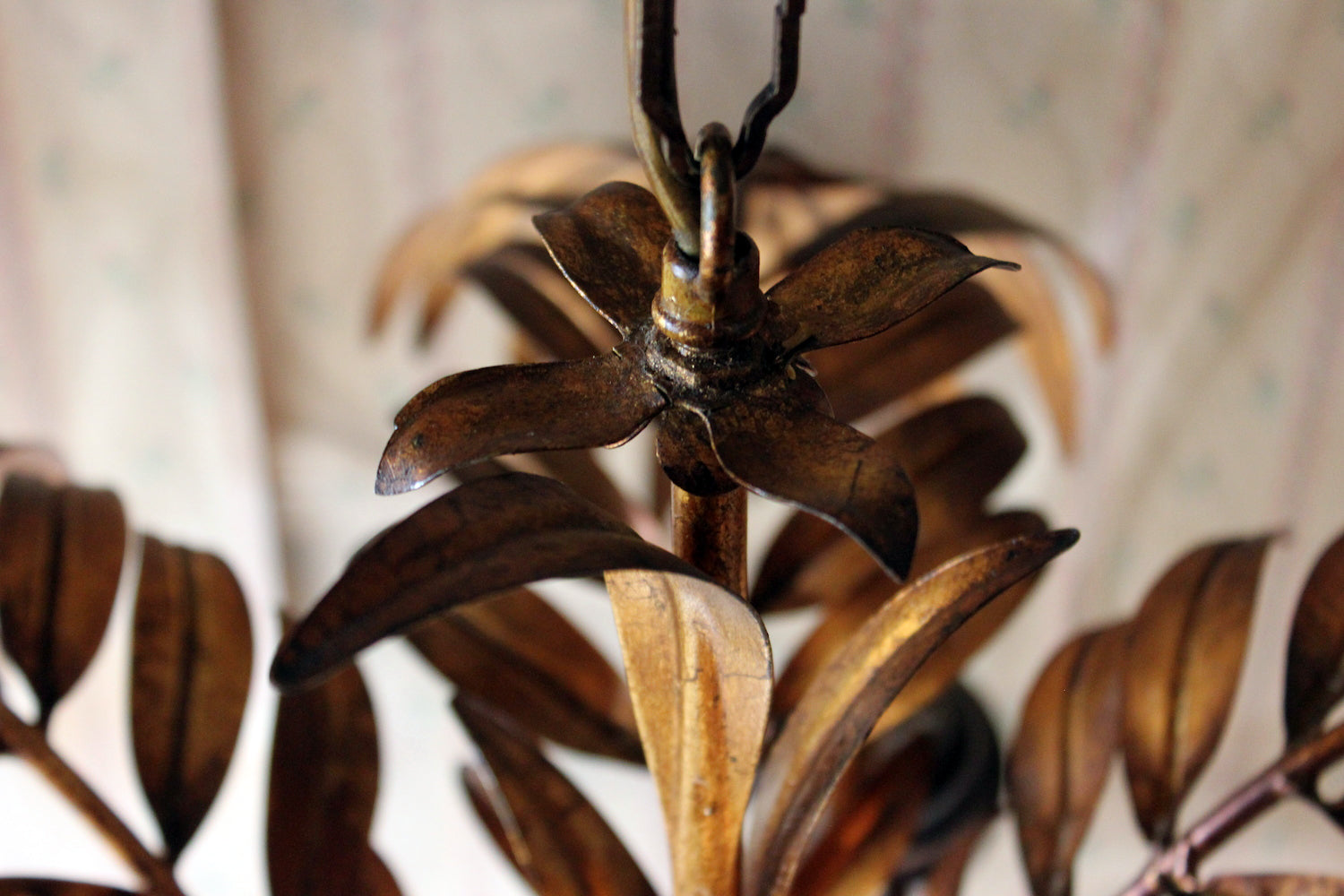 A Beautiful Maison Jansen Style Naturalistic Gilt-Metal Palm-Leaf Formed Five-Branch Hanging Light c.1970