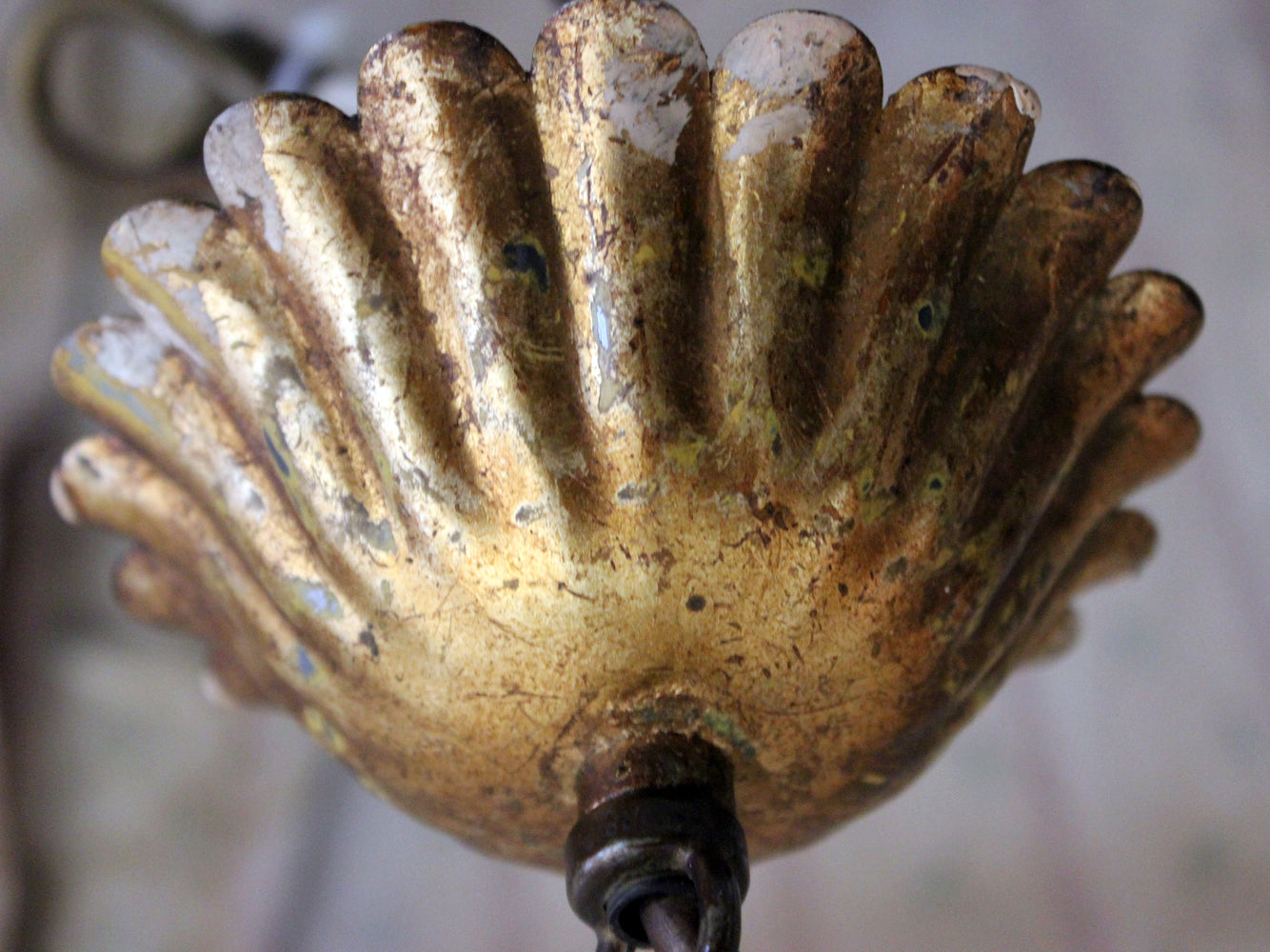 A Beautiful Maison Jansen Style Naturalistic Gilt-Metal Palm-Leaf Formed Five-Branch Hanging Light c.1970