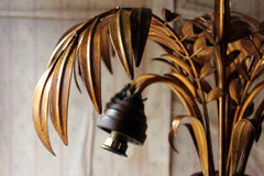 A Beautiful Maison Jansen Style Naturalistic Gilt-Metal Palm-Leaf Formed Five-Branch Hanging Light c.1970