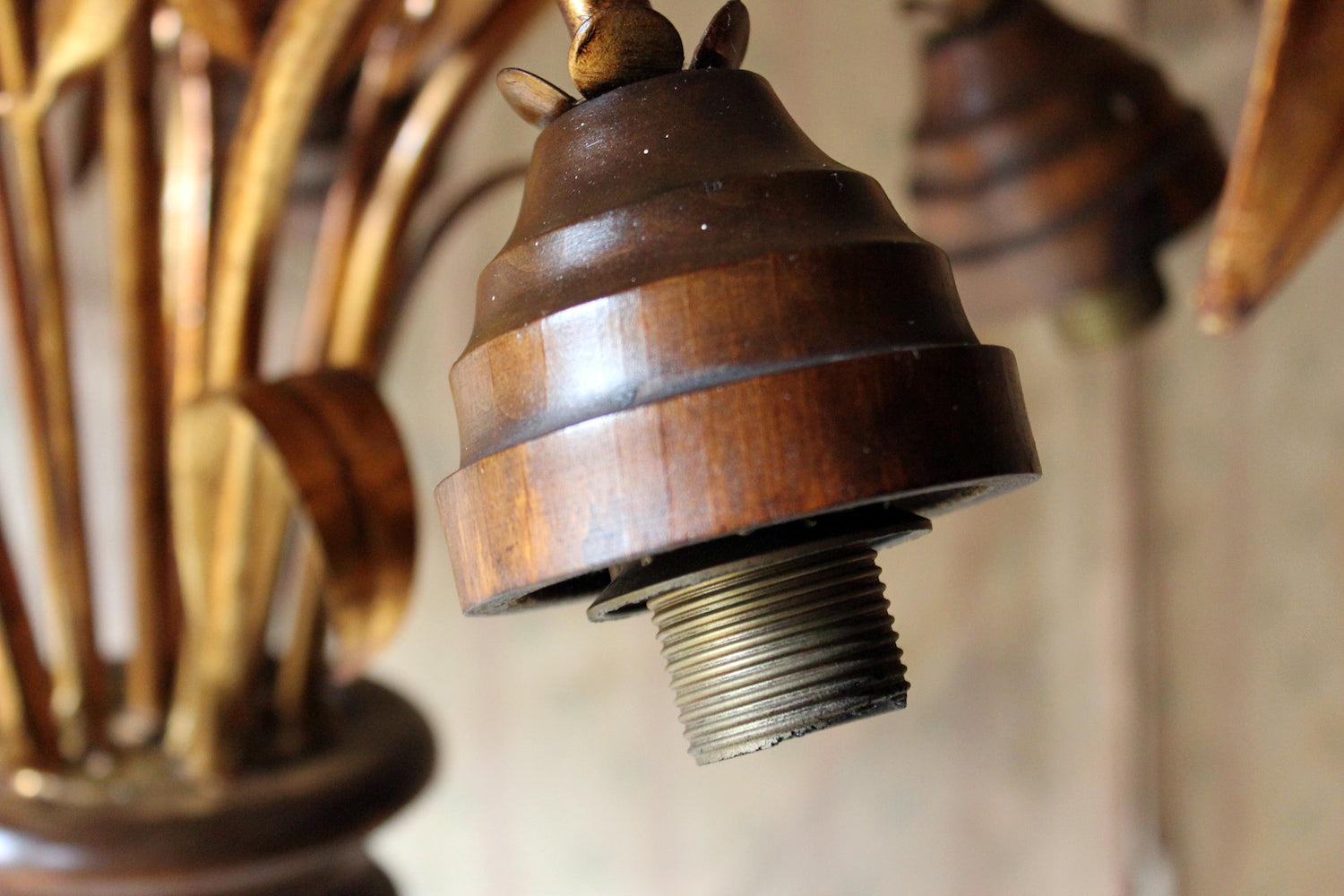 A Beautiful Maison Jansen Style Naturalistic Gilt-Metal Palm-Leaf Formed Five-Branch Hanging Light c.1970