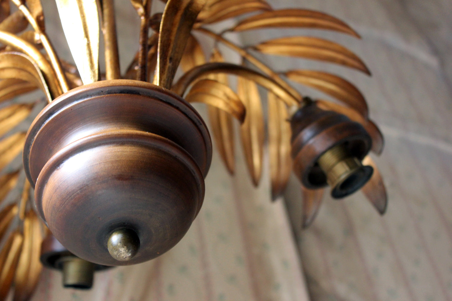 A Beautiful Maison Jansen Style Naturalistic Gilt-Metal Palm-Leaf Formed Five-Branch Hanging Light c.1970