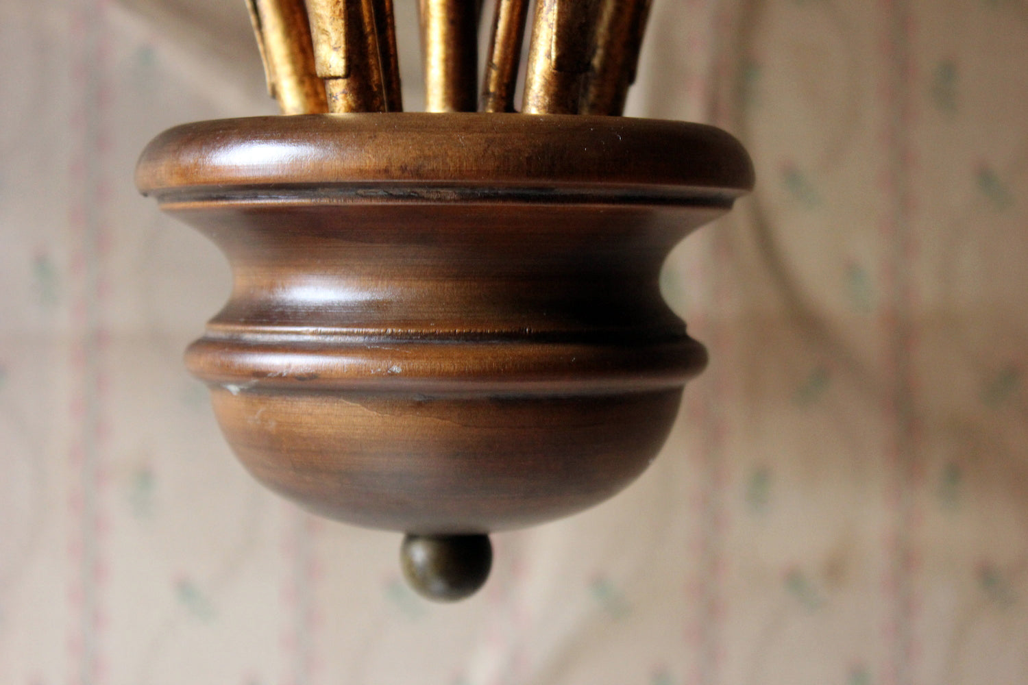 A Beautiful Maison Jansen Style Naturalistic Gilt-Metal Palm-Leaf Formed Five-Branch Hanging Light c.1970