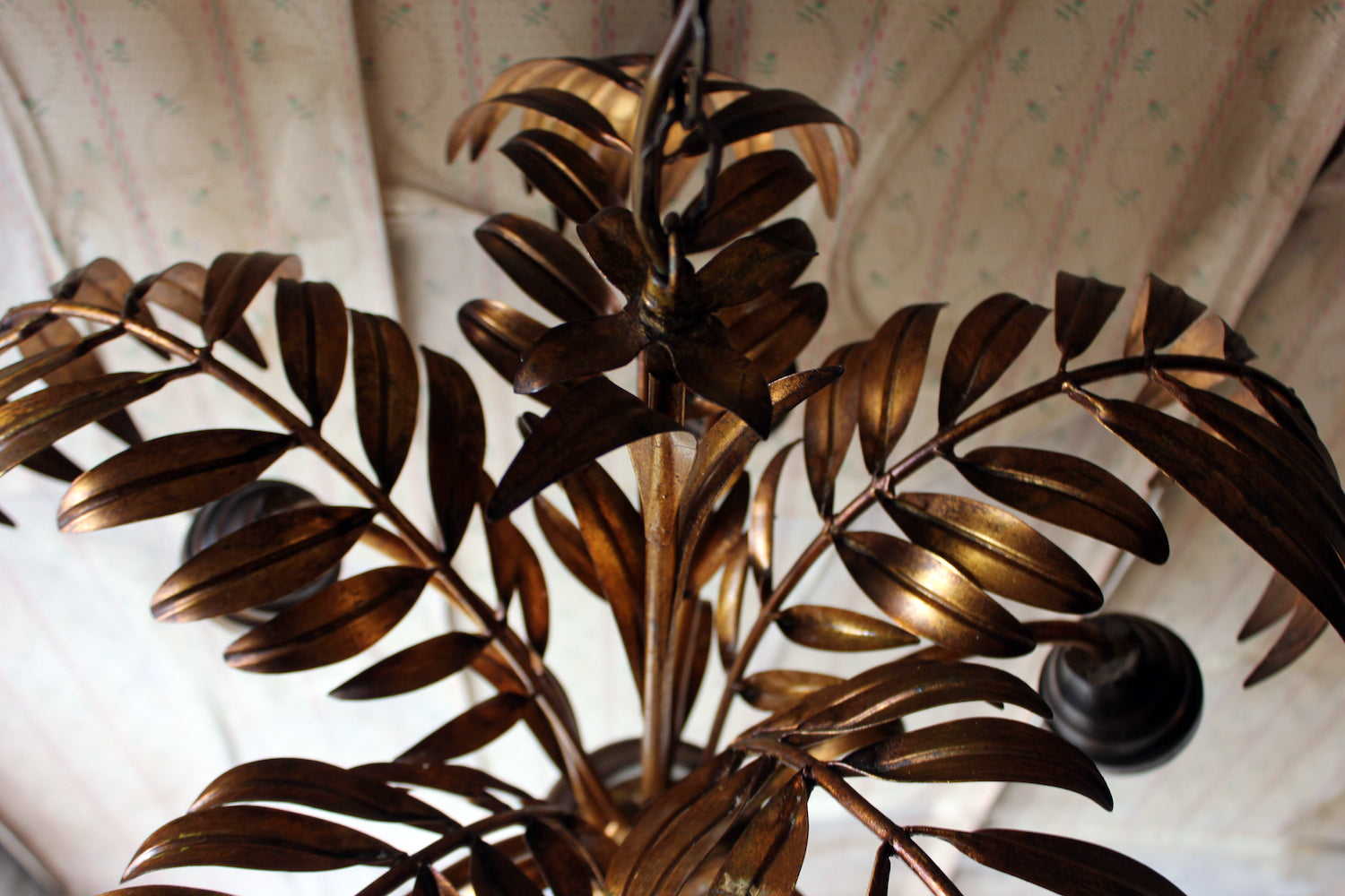 A Beautiful Maison Jansen Style Naturalistic Gilt-Metal Palm-Leaf Formed Five-Branch Hanging Light c.1970