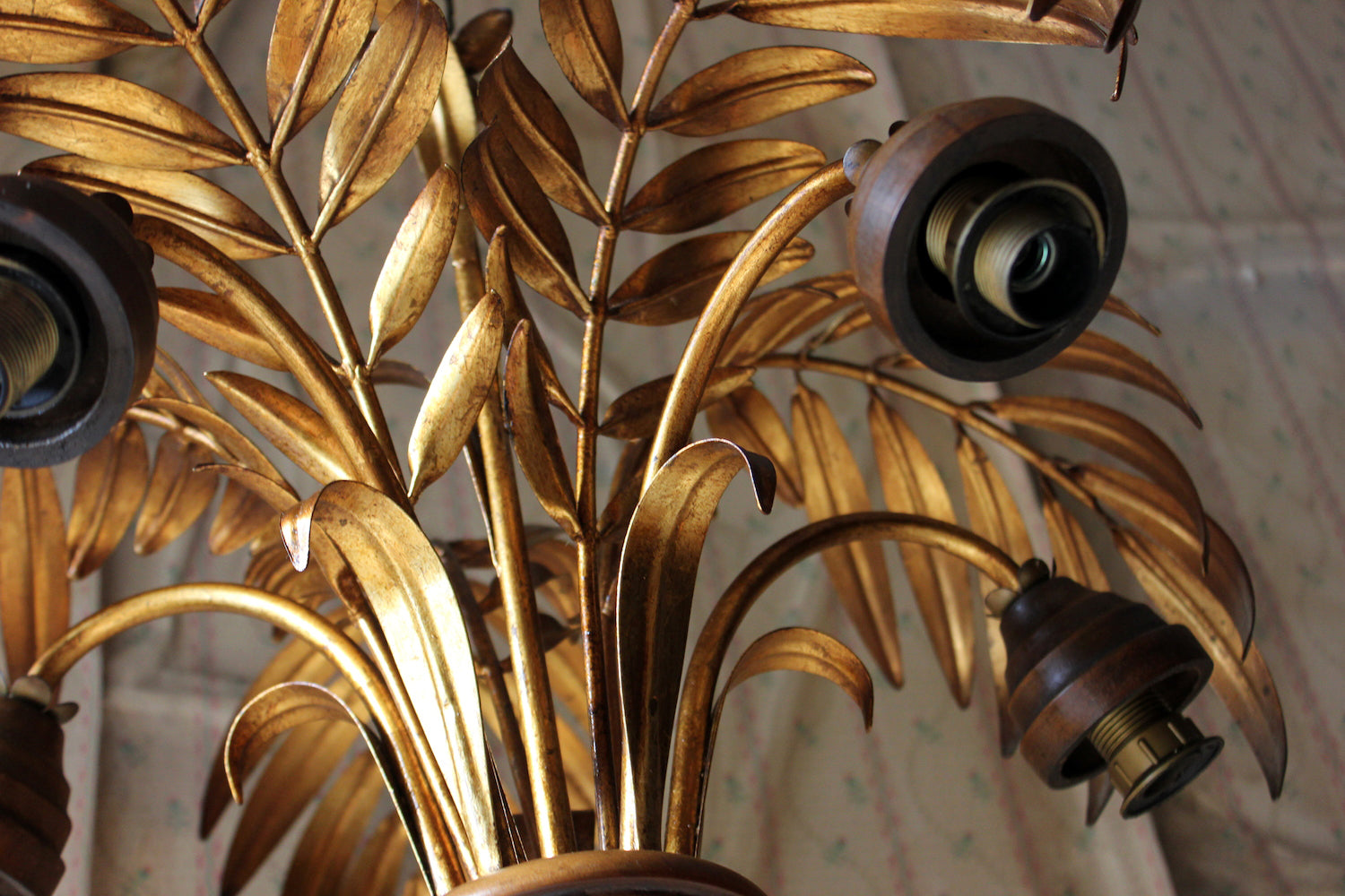 A Beautiful Maison Jansen Style Naturalistic Gilt-Metal Palm-Leaf Formed Five-Branch Hanging Light c.1970