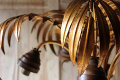 A Beautiful Maison Jansen Style Naturalistic Gilt-Metal Palm-Leaf Formed Five-Branch Hanging Light c.1970