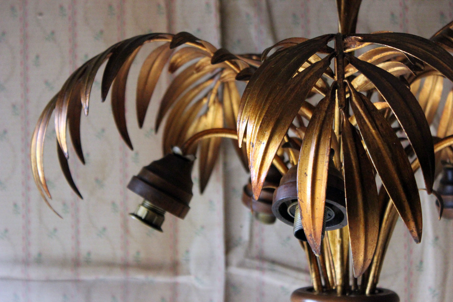 A Beautiful Maison Jansen Style Naturalistic Gilt-Metal Palm-Leaf Formed Five-Branch Hanging Light c.1970