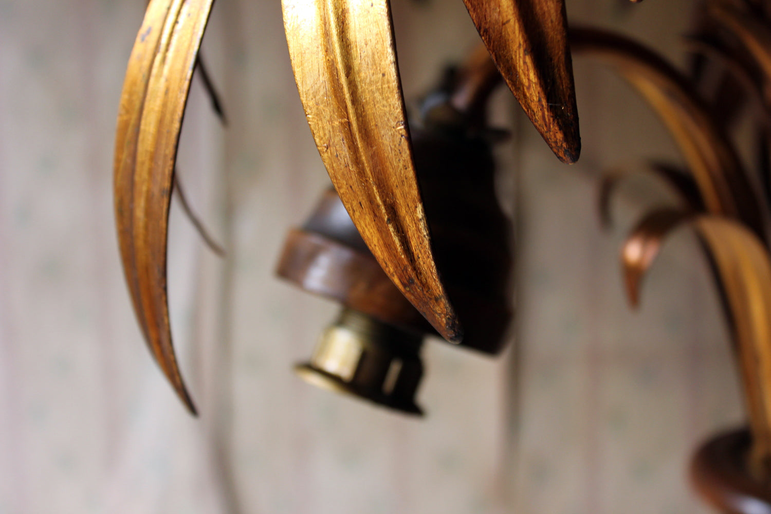 A Beautiful Maison Jansen Style Naturalistic Gilt-Metal Palm-Leaf Formed Five-Branch Hanging Light c.1970