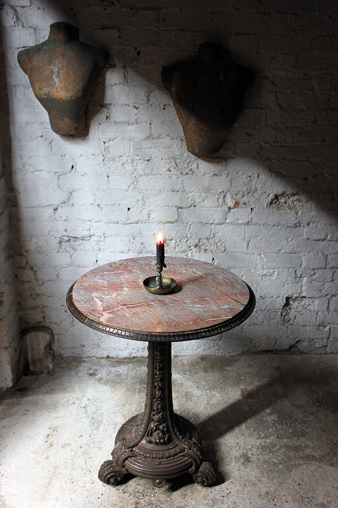 A Good Victorian Cast Iron & Portasanta Brecchia Marble Topped Circular Occasional Table c.1870-80