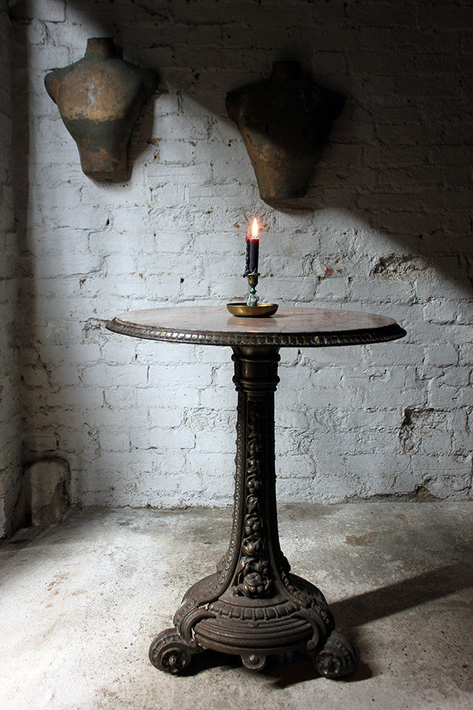 A Good Victorian Cast Iron & Portasanta Brecchia Marble Topped Circular Occasional Table c.1870-80