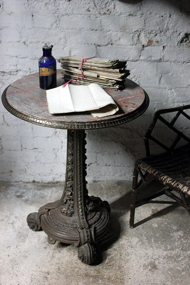 A Good Victorian Cast Iron & Portasanta Brecchia Marble Topped Circular Occasional Table c.1870-80
