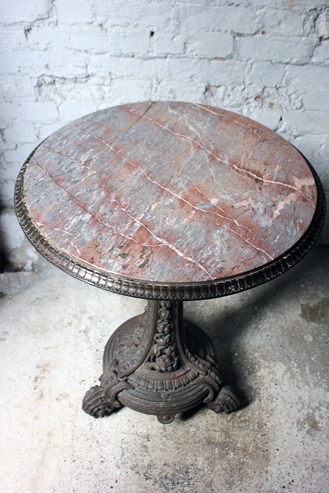 A Good Victorian Cast Iron & Portasanta Brecchia Marble Topped Circular Occasional Table c.1870-80