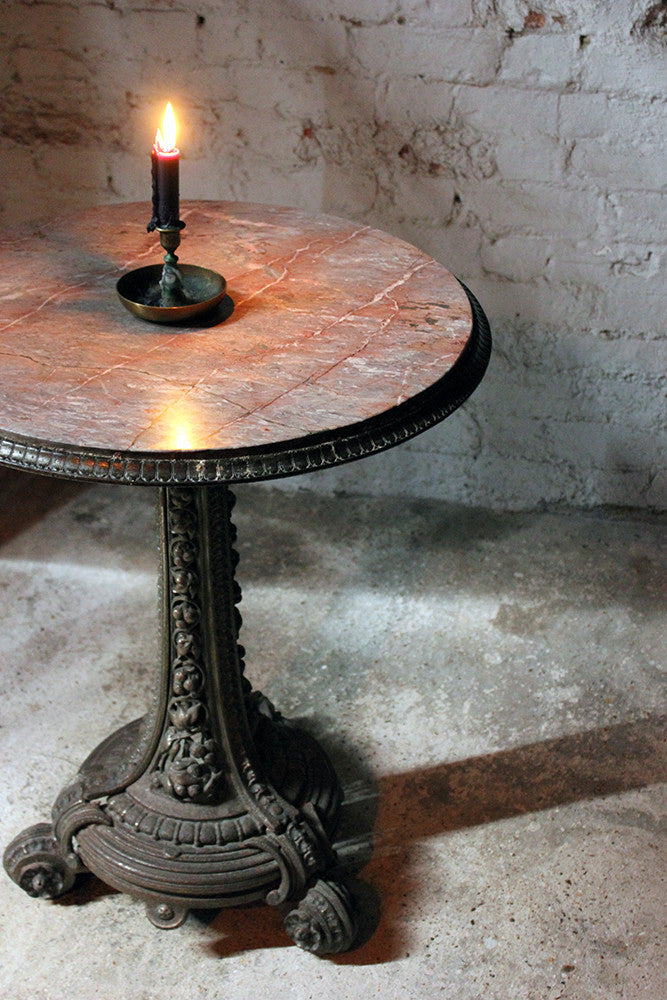 A Good Victorian Cast Iron & Portasanta Brecchia Marble Topped Circular Occasional Table c.1870-80