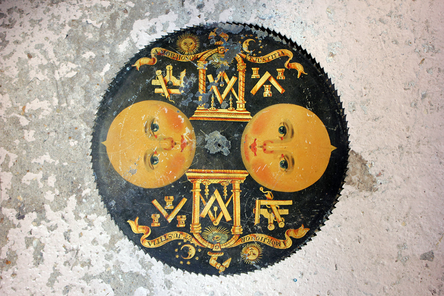 A c.1800 English Painted Brass Masonic Longcase Moonphase Clock Dial
