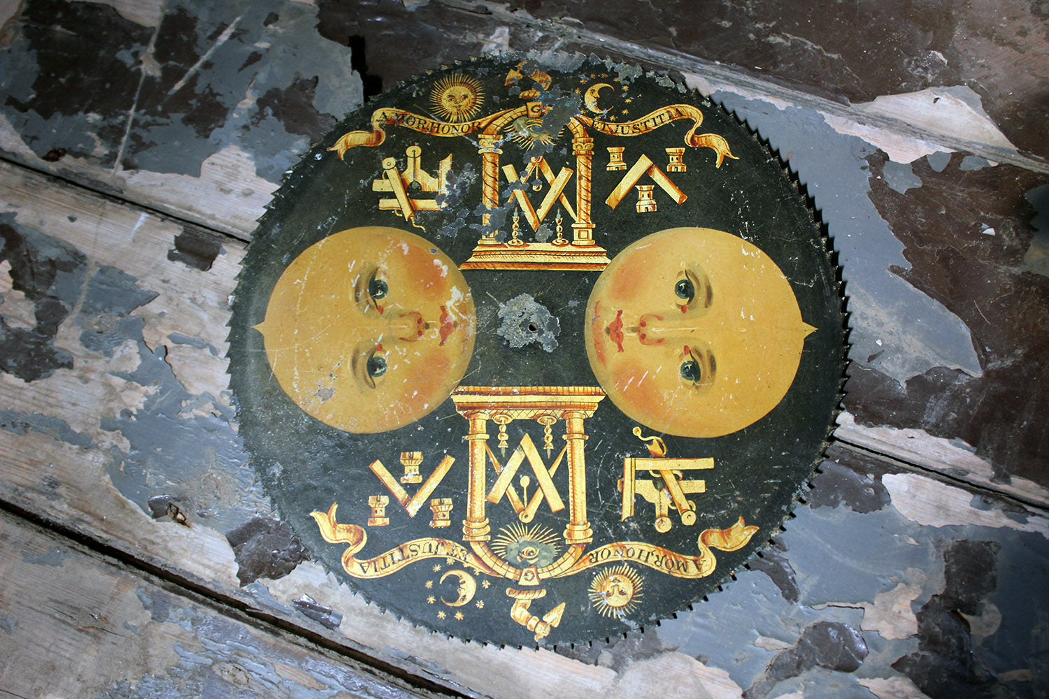 A c.1800 English Painted Brass Masonic Longcase Moonphase Clock Dial