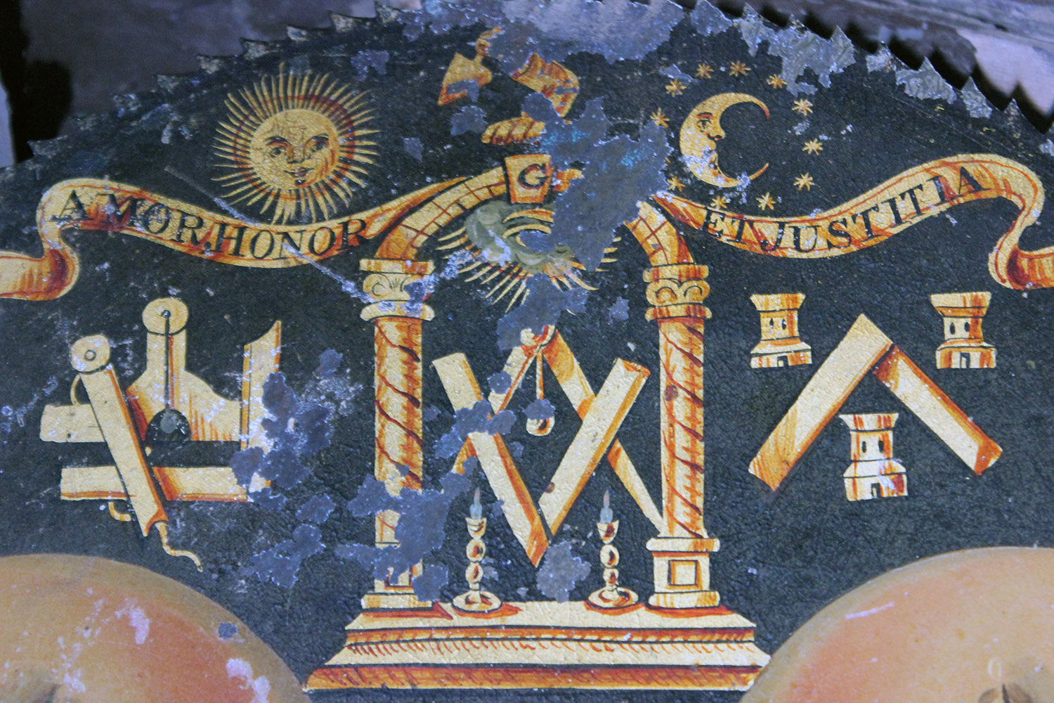 A c.1800 English Painted Brass Masonic Longcase Moonphase Clock Dial